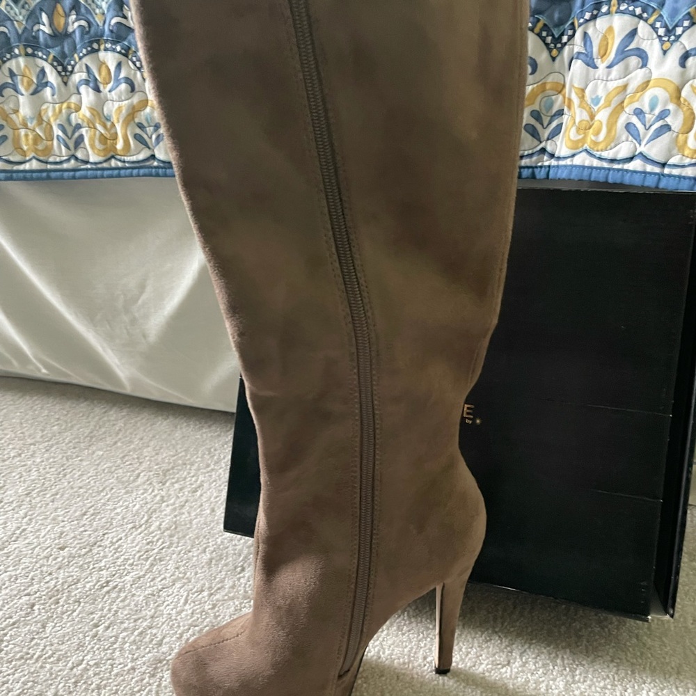 Women's Tan high heel platform boot - Picture 4 of 9